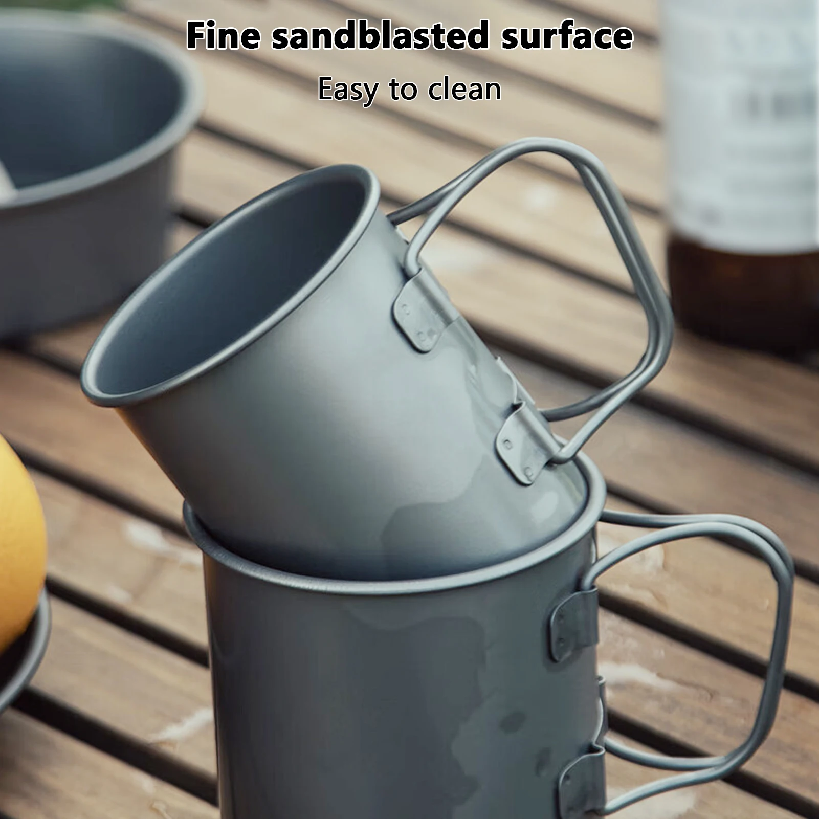 Taza de café Ti para acampar, tapa con asa plegable y bolsa de red para acampar, senderismo y viajar, 3 uds. - imagen 3