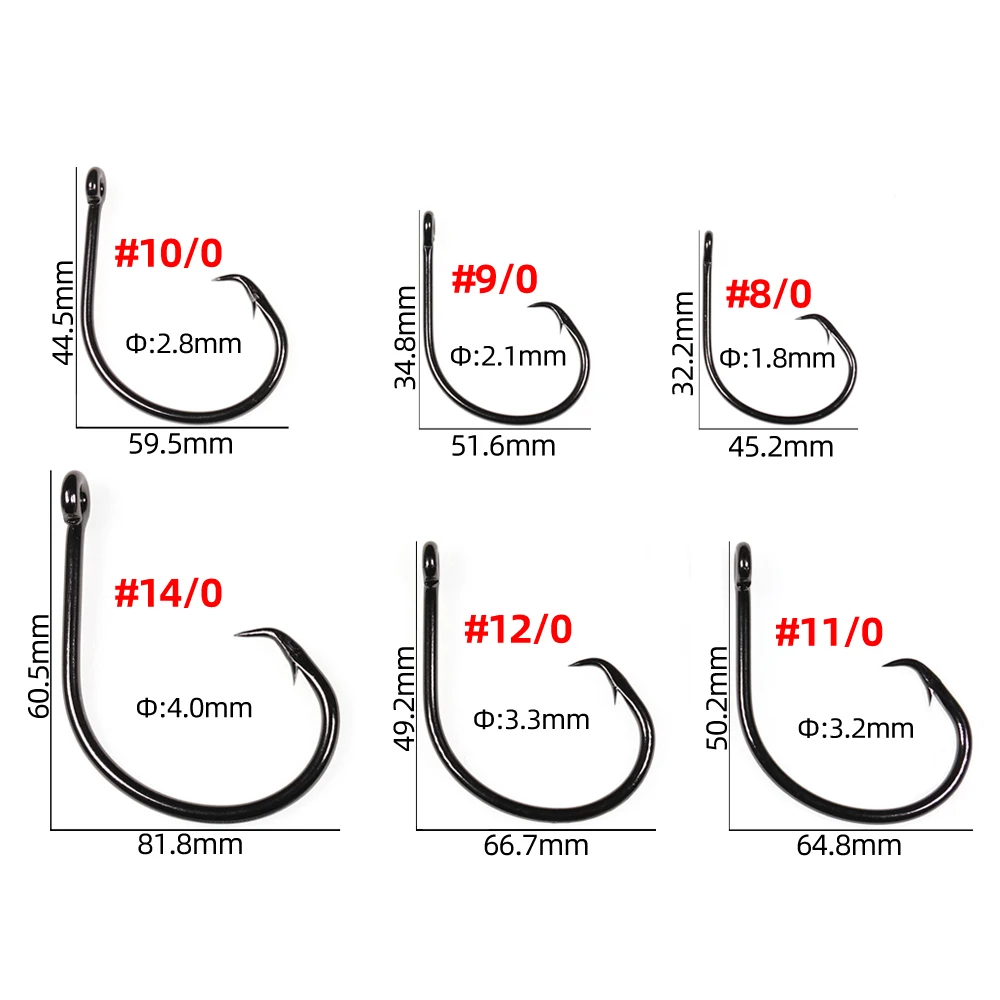 Lionriver-anzuelo circular perfecto en línea, tamaño 8/0 9/0 10/0 11/0 12/0 14/0, anzuelos de pesca de tiburones de acero rico en carbono, serie Monster - imagen 5