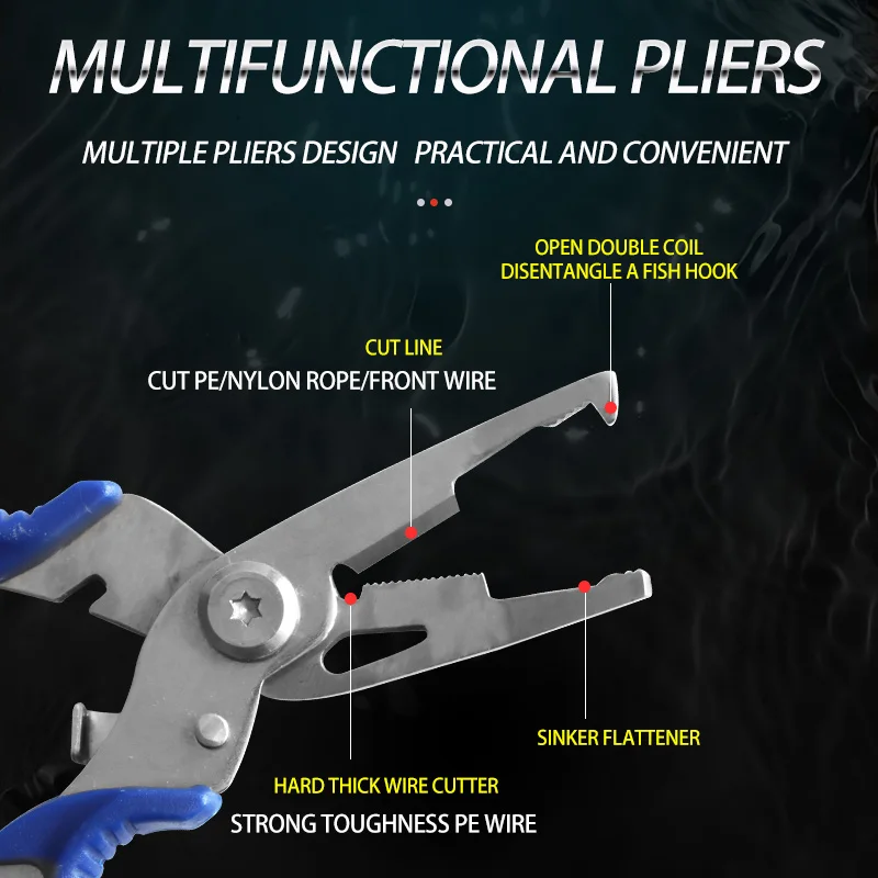 Alicates de pesca de acero inoxidable, tijeras, cortador de línea de pescado, removedor de anzuelos, anillo dividido, alicates de pesca multifunción - imagen 2