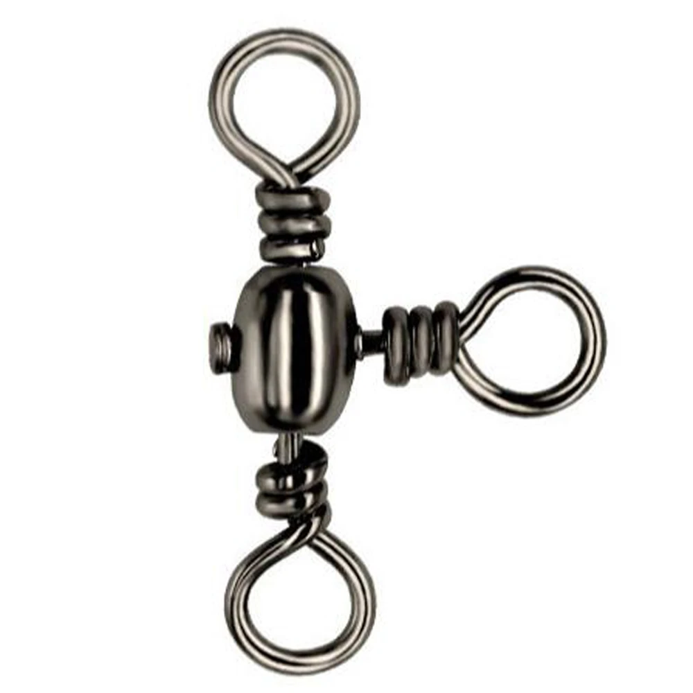 50 Uds. De conector de tres clavijas chapado en níquel negro de latón, divisor de sublínea giratorio en T, anillo Bazi para pesca al aire libre, accesorios de pesca