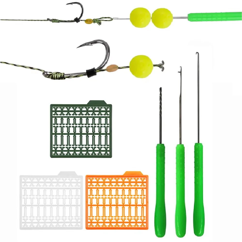 Kit de agujas para cebo de pesca de carpa, 6 uds., taladro, aguja de cebo, aparejos de pelo de carpa DIY con tapones de boilies para aparejos de cebos de señuelo de pesca