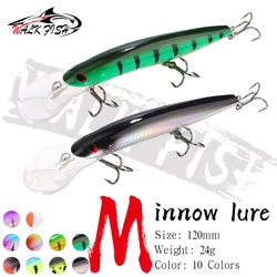 WALK FISH 1 unidad 120mm 24g Mino de doble lengua sumergible cebo duro de largo alcance tablero de lengua larga señuelo cebo simulado cebo pargo