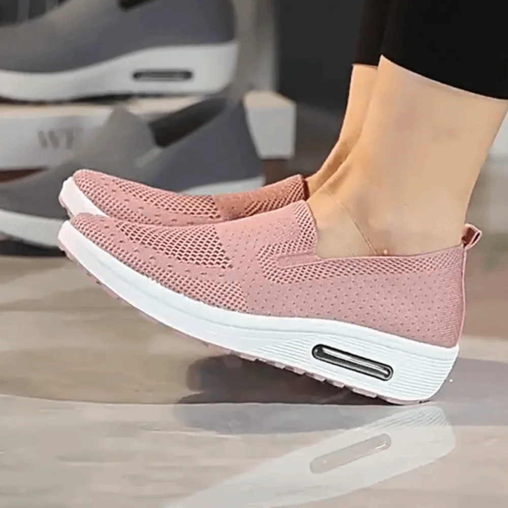 Zapatos deportivos de superficie de malla para mujer, zapatillas deportivas de suela blanda de Material transpirable, zapatos informales de Color sólido de diseño fino - imagen 2