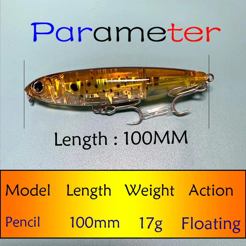 Señuelo de Pesca Testar, 100mm, 17g, cebo tipo lápiz flotante Topwater de fundición larga, Wobblers artificiales, cebo adhesivo láser para Lucio, Pesca - imagen 3