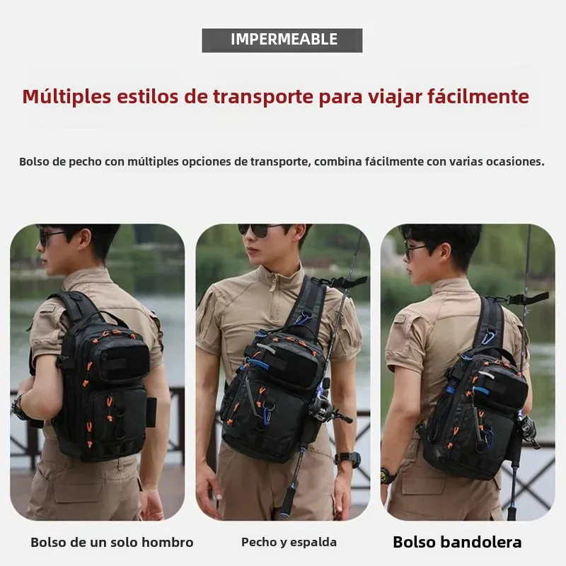 Bolsa de pesca multifuncional, bolsa de pesca con señuelo de gran capacidad, almacenamiento para deportes al aire libre y ciclismo, bandolera de un solo hombro - imagen 5