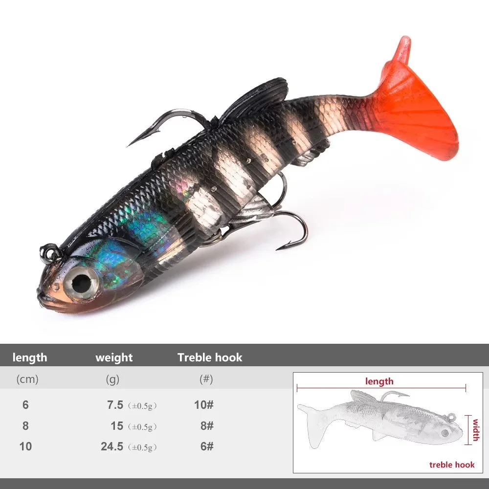 Señuelo de pesca suave con anzuelos triples, 8-10CM, 15g, 24,5g, ojos 3D, cebo Artificial de silicona, aparejos de pesca Swimbait, 1 Uds. - imagen 2