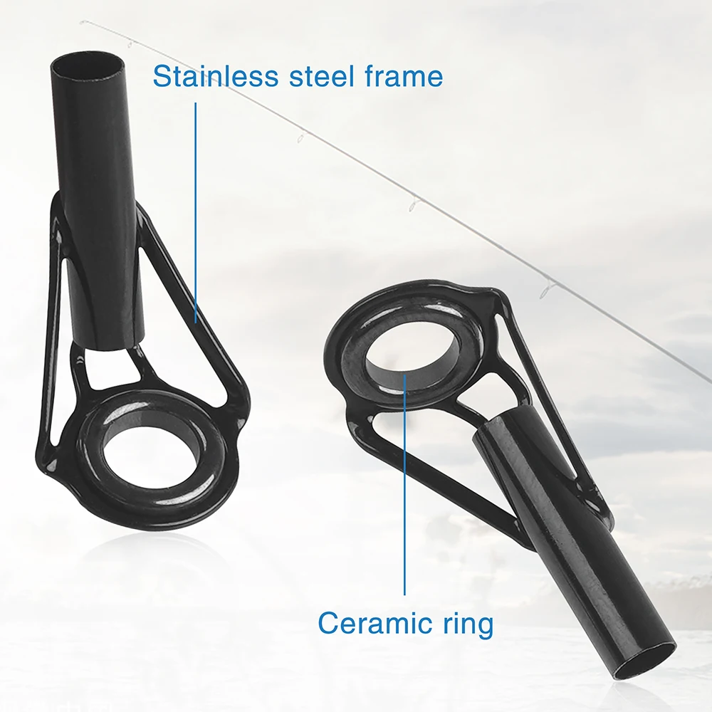 Kit de reparación de guías de punta de caña de pescar, marcos de acero inoxidable, anillo de cerámica, accesorios de aparejos de caña de pescar de fundición giratoria, 7 Uds./14 Uds. - imagen 4
