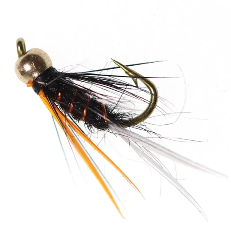 ICERIO 6PCS # Señuelo de pesca de trucha con mosca, 12 cuentas de latón, cabeza Crazy Black Psycho Prince Ninfa - imagen 4