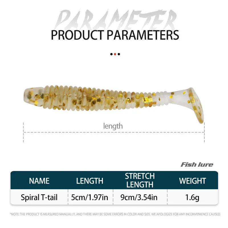 Señuelos de Pesca blandos, accesorio de aparejos de pesca, paleta de plástico, cola en T, Swimbait, gusano Grub, cebo para lubina, 50 piezas, 5cm - imagen 5