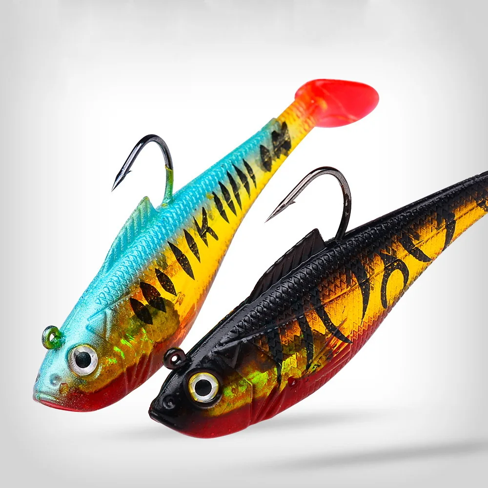 Señuelos de pesca con cabeza de anzuelo, 1 Uds., 4g, 10g, 25g, señuelo suave de goma con cola en T, cebo Artificial suave, cebo de natación para aparejos de Lucio