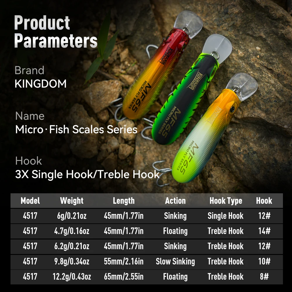 Señuelo de pesca flotante Kingdom, 45mm, 55mm, 65mm, cebos duros artificiales, Wobblers que se hunden, lubina de agua dulce, trucha, Swimbaits - imagen 3