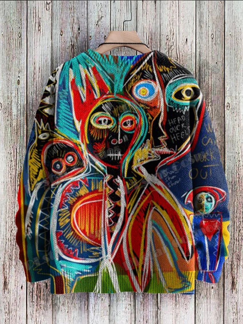 Jersey de punto informal Unisex de invierno cuando las madres hablan Street Art Graffiti 3D impreso cuello redondo suéteres de punto KMY41 - imagen 4