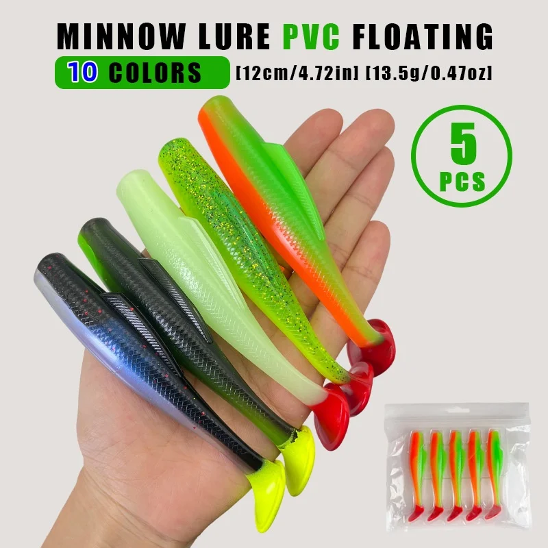 5 uds 12cm 13,5g Swimbait de cola en T cebo de gusano suave de silicona señuelo Artificial Wobbler para aparejos de pesca de mar o agua dulce