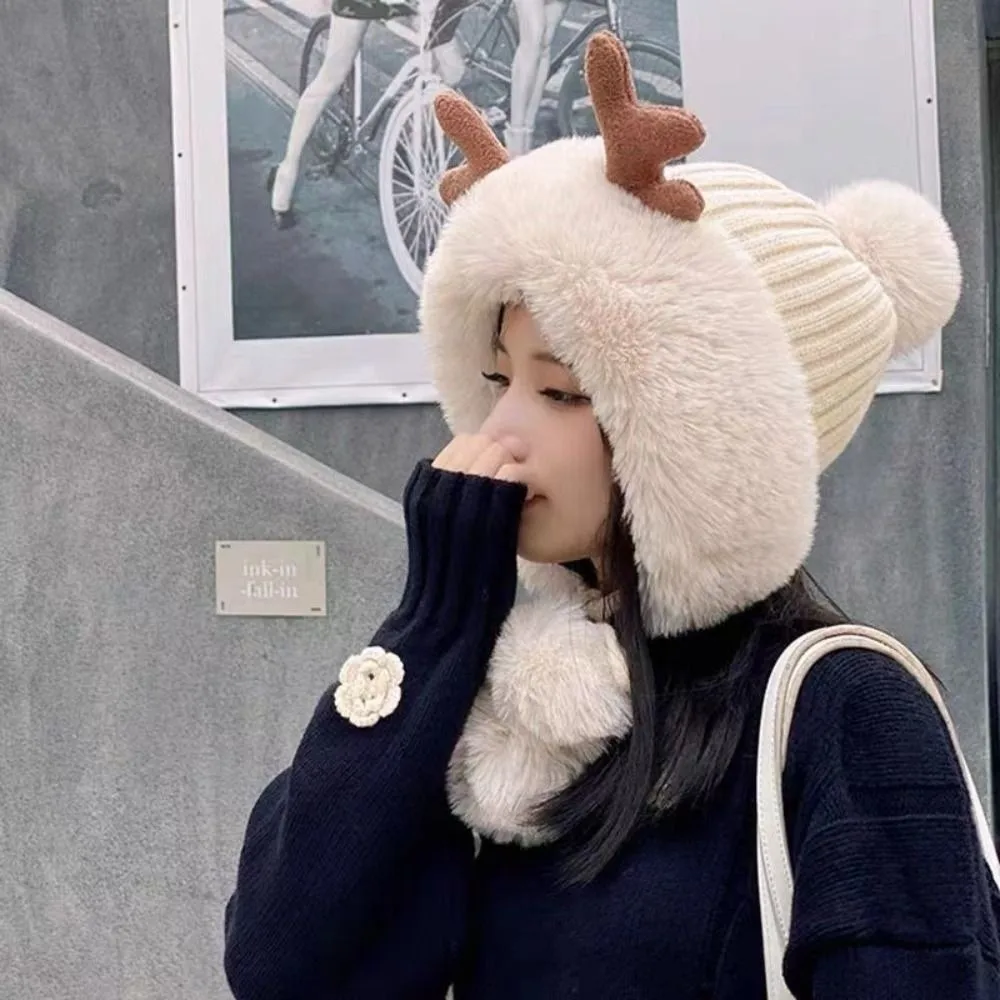Gorro de invierno cálido y bonito con cordones, protección para los oídos, gorro con orejas de oso, gorro de lana con orejas de conejo de terciopelo para mujer - imagen 2