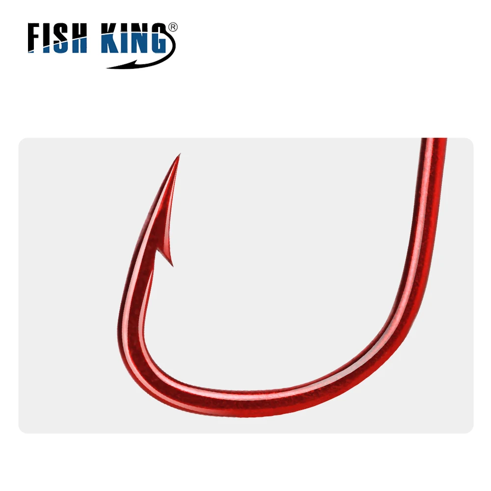 FISH KING-anzuelo de pesca de acero con alto contenido de carbono, gancho de púas rojas con ojos doblados, aparejos de carpa anillados, 50-100 piezas, 6-10 # - imagen 5