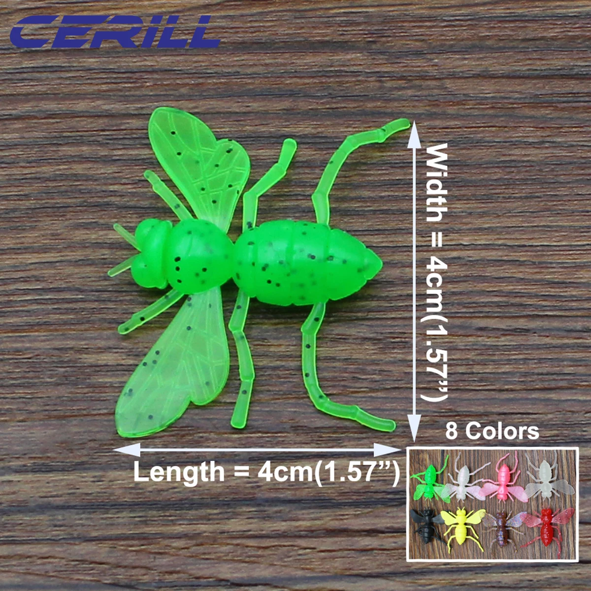 Cerlls-Lote de 20 Señuelos de Pesca blandos de 40mm, cebo de silicona brillante para insectos, Mosca, gusano de abeja vívida, trucha marina, carpa biónica, aparejos artificiales - imagen 3