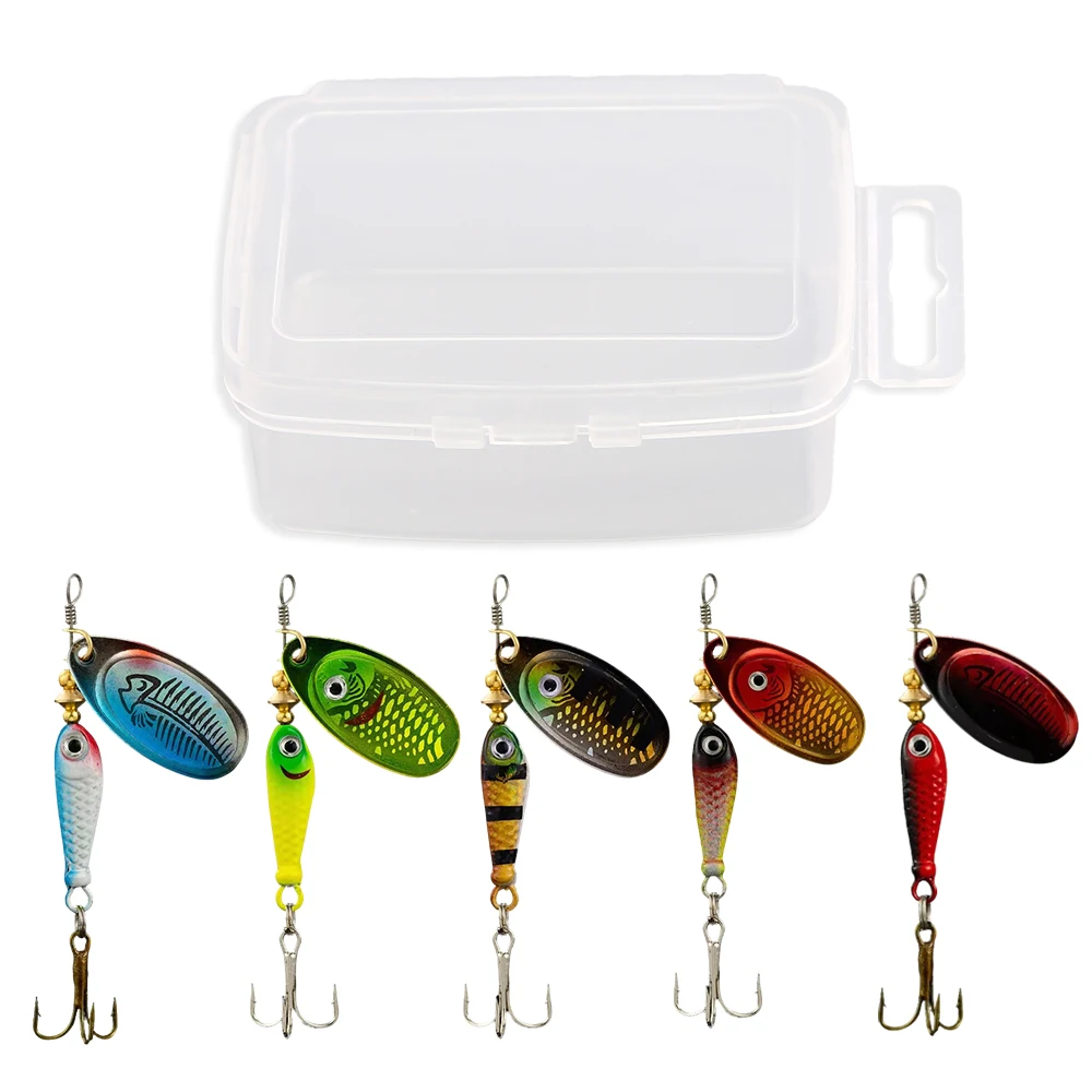 Señuelos de pesca giratorios de Metal, 5 uds., 9,1g, 7cm, lentejuelas giratorias, cebos duros artificiales, anzuelo, aparejos de pesca - imagen 5