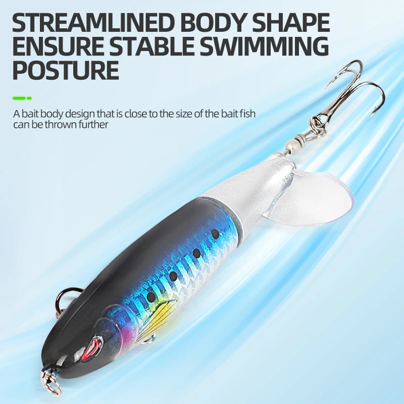 Venta de liquidación 2 uds 13g Señuelos de pesca Popper hélice Topwater Señuelos de Pesca cebo Artificial duro Crankbait Wobblers giratorios