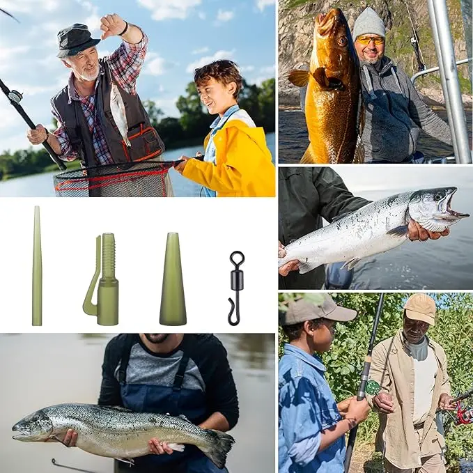 Goture 60 unids/set Clips de seguridad para pesca de carpa cola cono de goma manga antienredos cambio rápido giratorios aparejos giratorios de peso de pesca - imagen 4