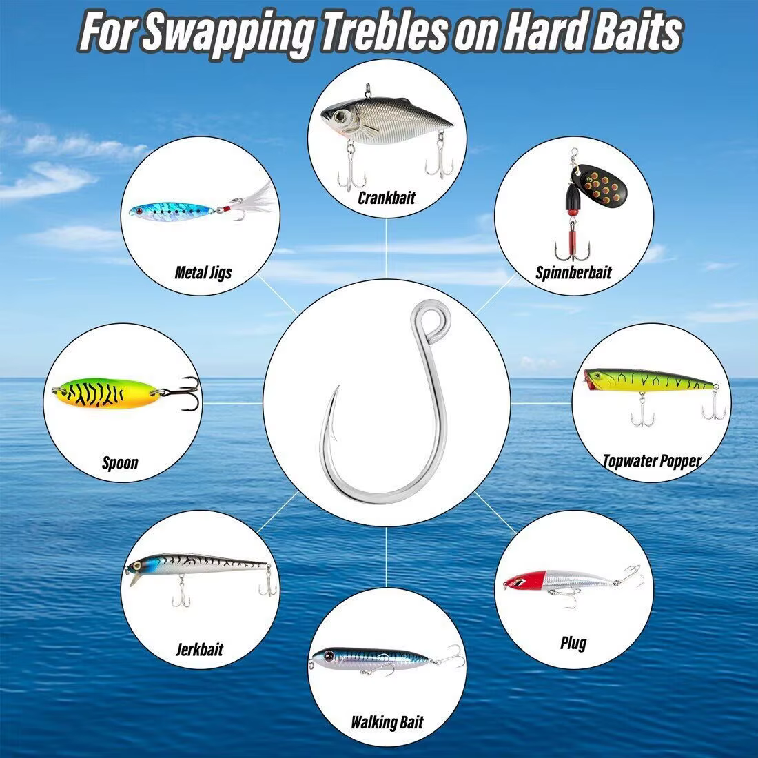 FishTrip-anzuelos individuales en línea, anzuelos de repuesto, hueco ancho para reemplazo de agudos - imagen 4