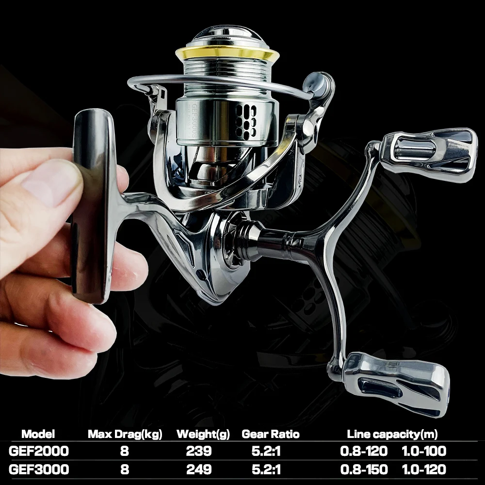 GHOTDA-carrete de pesca giratorio, accesorio poco profundo, UL Fishing 1500S/2000S/2500S/3000S 5,2: 1, mango de doble perilla, arrastre máximo ultraligero, 8kg - imagen 3