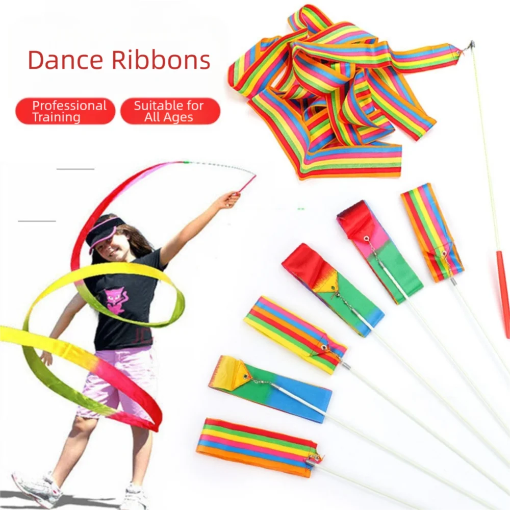 Cinta de gimnasia artística creativa de 4 metros, colorida con varilla, serpentina de Ballet, palo de arcoíris, deporte al aire libre - imagen 3