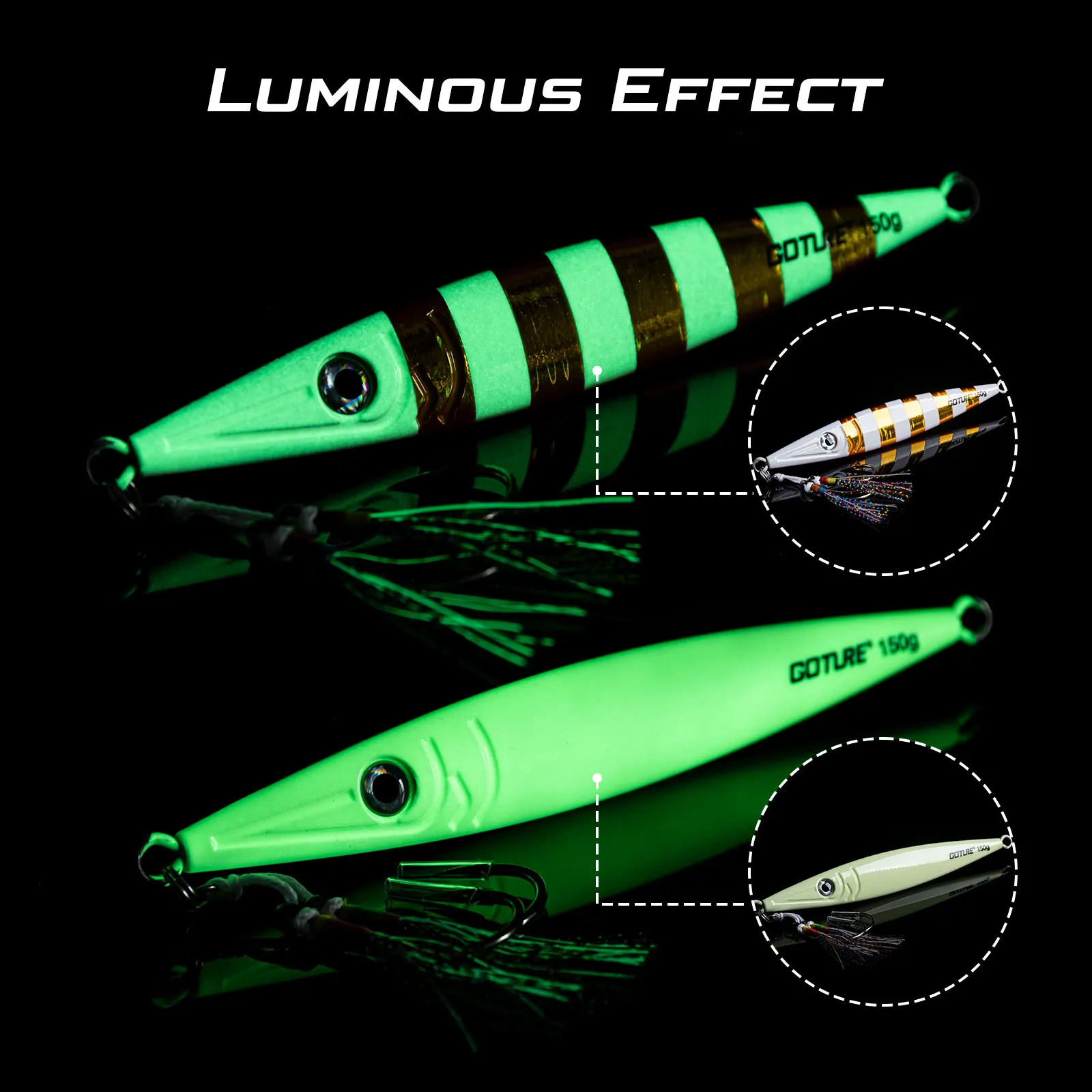 Goture-señuelo luminoso de hundimiento rápido para Jigging, 80g, 100g, 150g, 200g, 300g, señuelo de pesca de agua salada, cuchara con doble gancho de asistencia - imagen 5