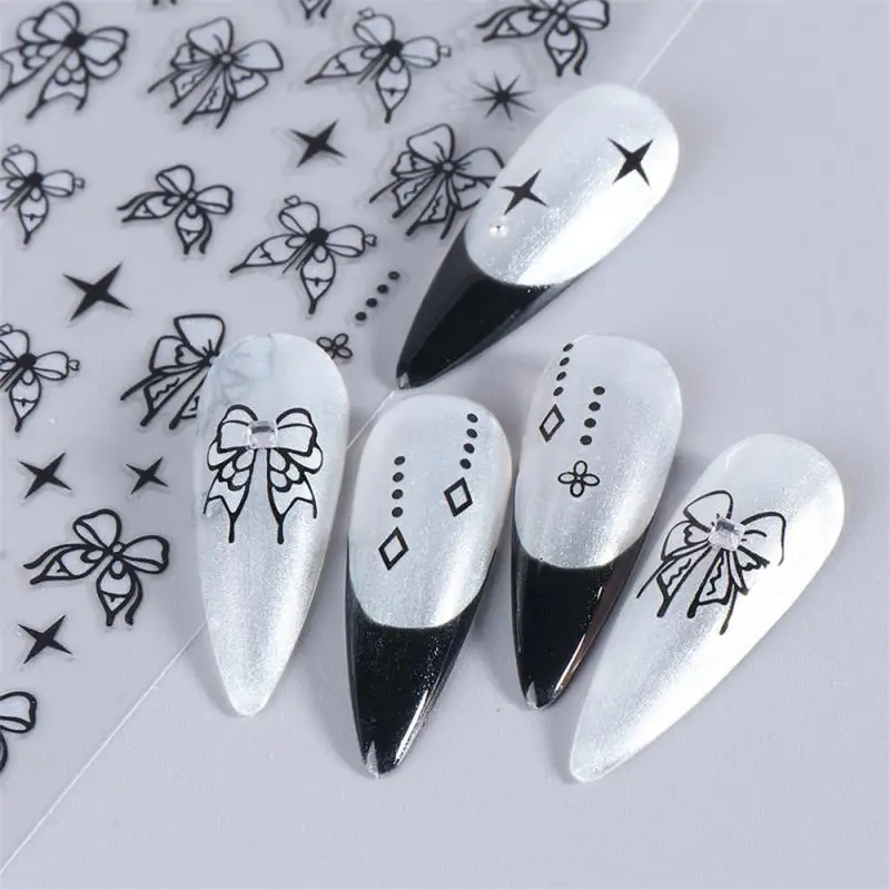 Pegatinas de estilo oscuro para decoración de uñas, adhesivos de flores con lazo blanco y negro, suministros de manicura, 1/2/3 piezas - imagen 5