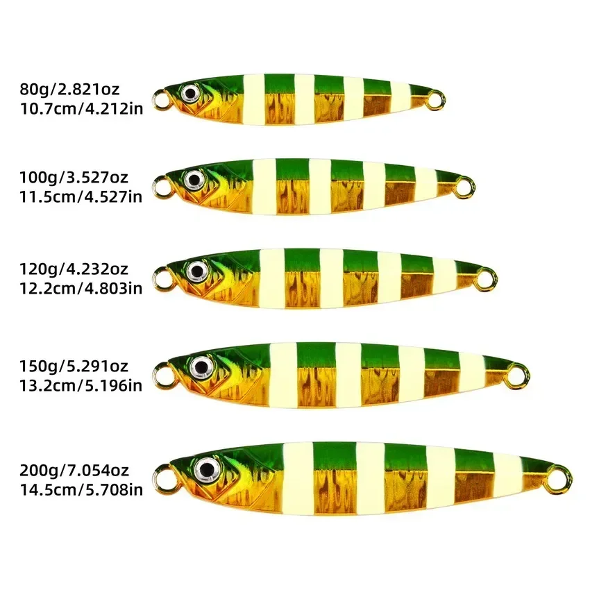 5 unids/lote 80g 100g 120g 150g 200g plantilla de Metal señuelo de pesca placa de hierro de fundición larga hundimiento rápido señuelos de arrastre para agua salada - imagen 3