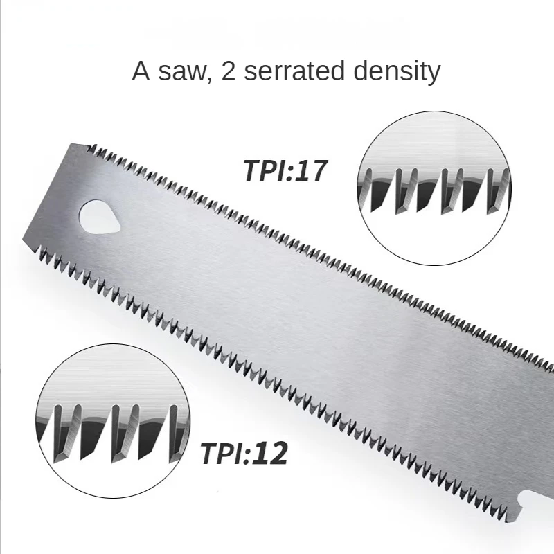 Sierra de mano de doble filo para carpintería, herramienta de corte con hoja Flexible, mango de madera, pequeña, doble cara, 310MM - imagen 5