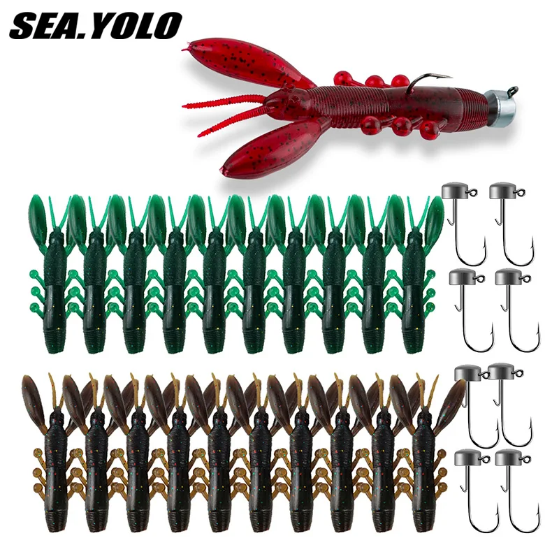 Sea Yolo 4 Uds 8,5 cm camarones de hundimiento lento cebo suave señuelos Artificial Wobbler silicona luminosa cebo suave equipo de pesca colgante de plomo