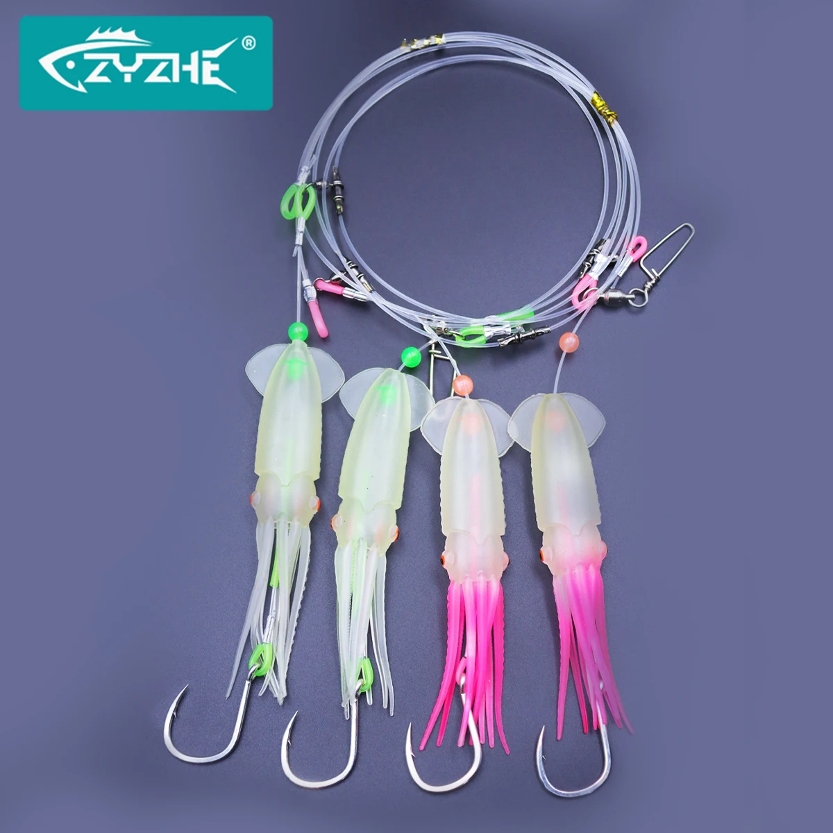ZYZHE 1 Pieza de Aparejos de Pesca de Aguas Profundas con Señuelo Luminoso de Calamar, Anzuelo BKK8062-5X de Alta Resistencia, Aparejos de Pesca de Aguas Profundas para Atún y Marlin - imagen 2