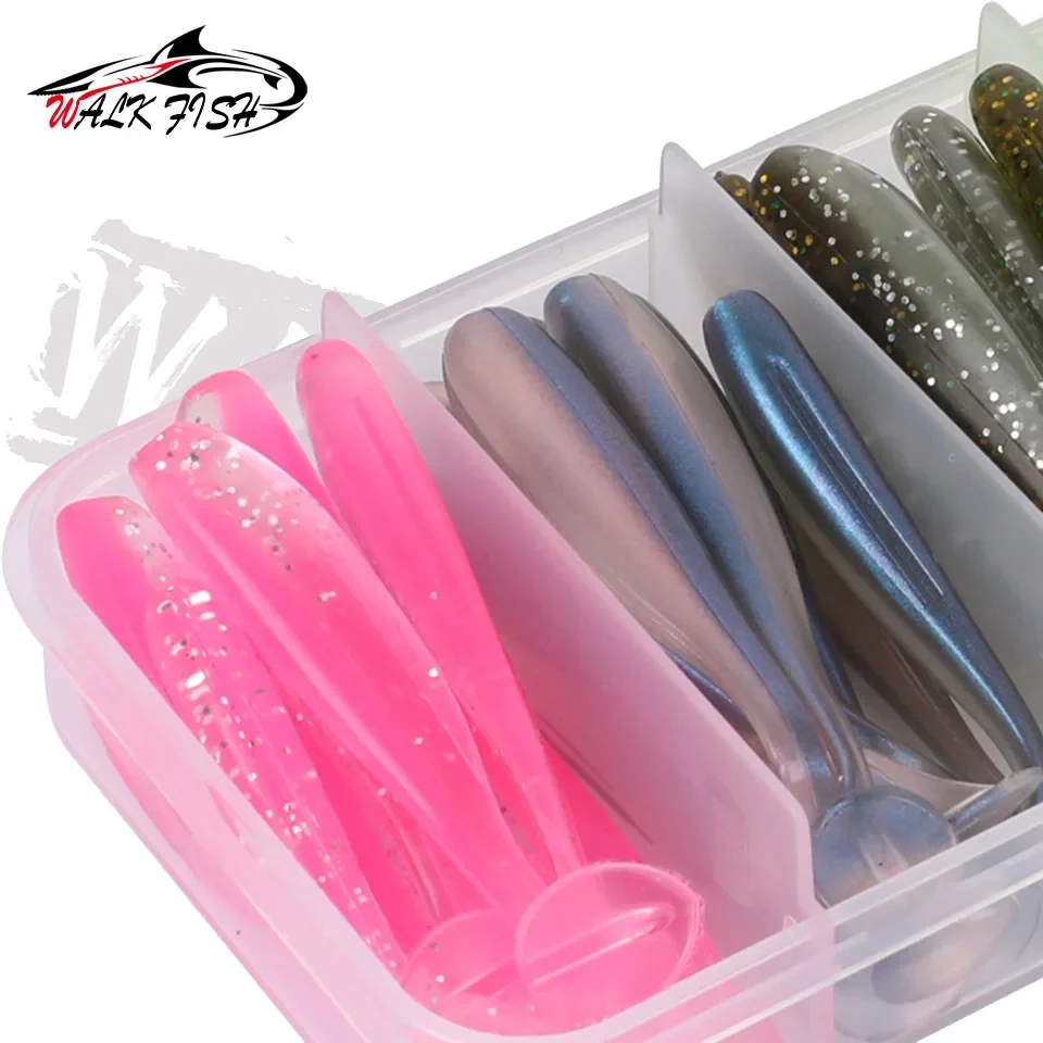 WALK FISH 50 unids/caja 5cm 5,5 cm 6cm 7cm cola en T suave cebos de cola de paleta Wobbler Bass Minnow señuelo sílice Artificial Isca Pesca - imagen 3