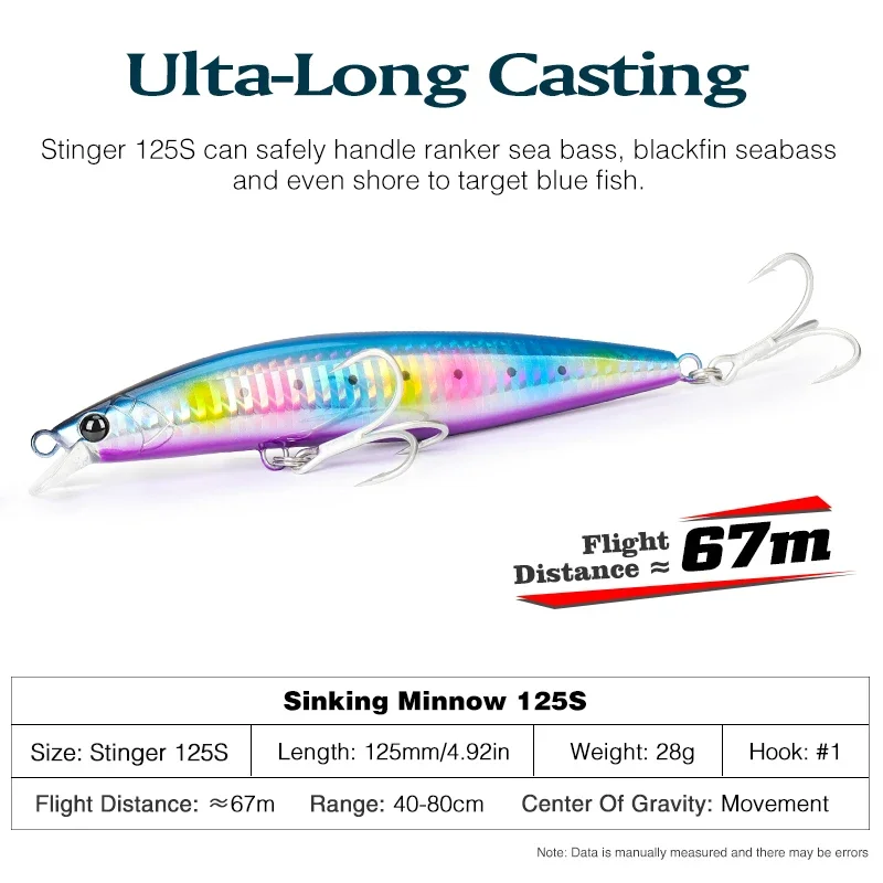 TSURINOYA hundimiento Minnow Stinger 125S 125mm 28g 6 uds set envío gratis de pesca Ihshore caja de pesca Artificial duradero señuelo grande - imagen 3
