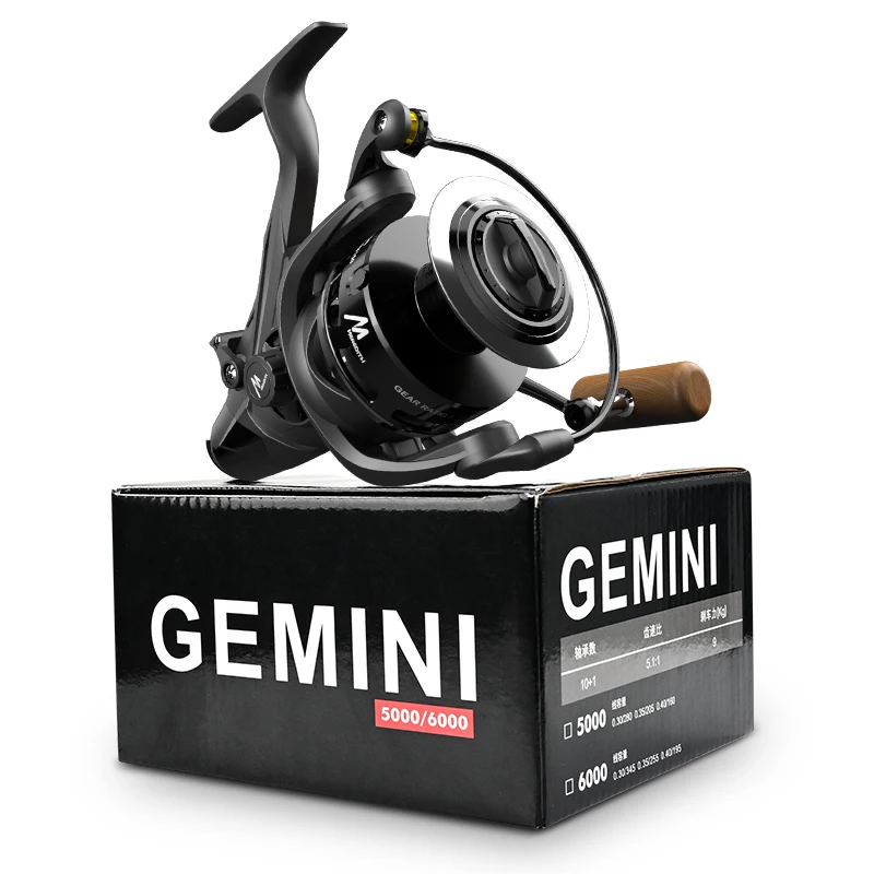 Carrete de pesca serie MEREDITH-GEMINI, sistema de arrastre delantero y trasero, carrete giratorio de agua dulce, doble freno, 10 + 1BB, arrastre de 9kg, nuevo - imagen 5