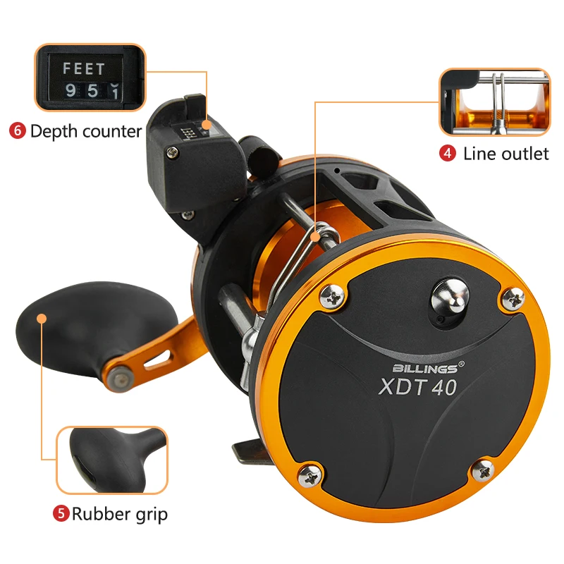 Carrete de pesca BILLINGS, contador de línea, carrete de mar de fundición a mano derecha, 3,8: 1/3 + 1BB, arrastre máximo, carretes de pesca de agua salada de 15KG - imagen 4