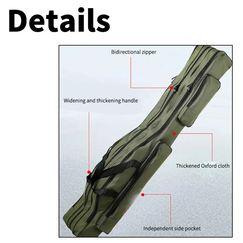 Bolsa para caña de pescar de 120cm, bolsa de almacenamiento para caña de pescar de 2/3 capas, tela Oxford Porable, funda impermeable con cremallera, caja de herramientas para aparejos de pesca - imagen 3