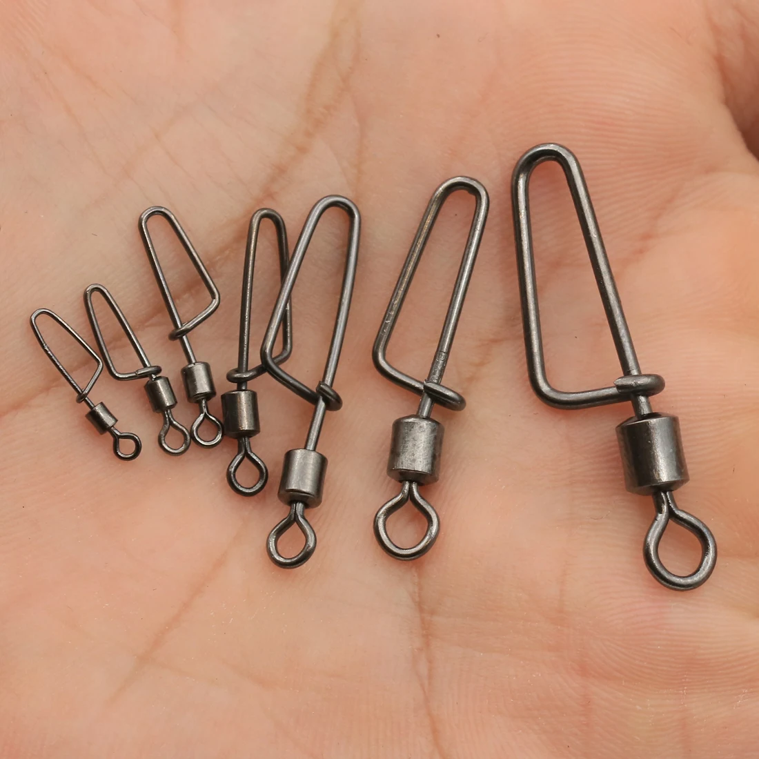 FishTrip 50 Uds. Clips giratorios giratorios para pesca, conector de pesca, mosquetón de acero inoxidable, aparejos terminales a presión de cambio rápido - imagen 5