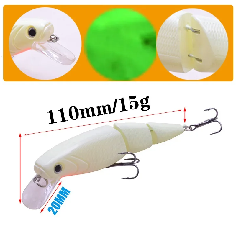 Señuelo de pesca Wobblers flotantes de pececillo multisección, 11cm, 15g, cebo duro Artificial, Crankbait para perca, aparejos de pesca de lubina, 1 ud. - imagen 4