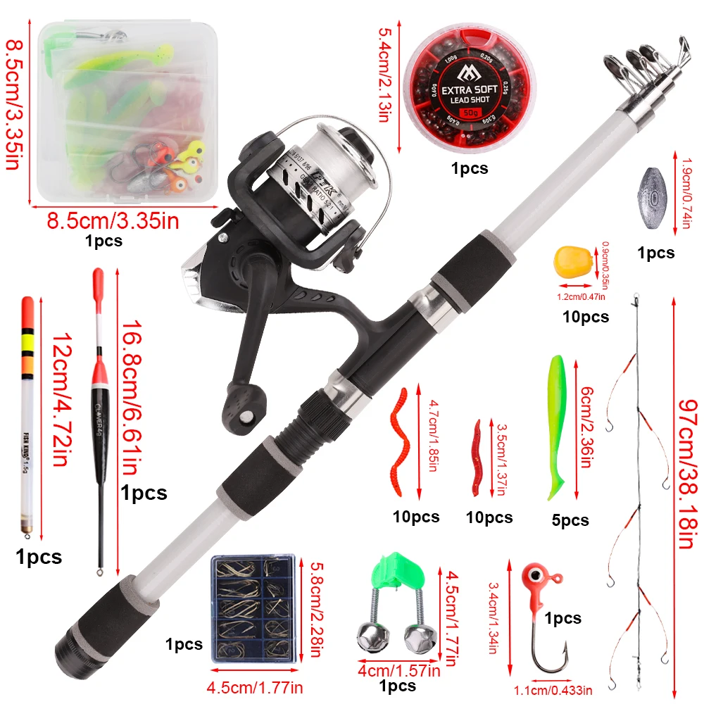 Juego de cañas de pescar NGB, Kits completos con caña de pescar telescópica de 1,8 M, carretes giratorios, flotador, Señuelos de Pesca de Mar, anzuelo y accesorios para carpa - imagen 5