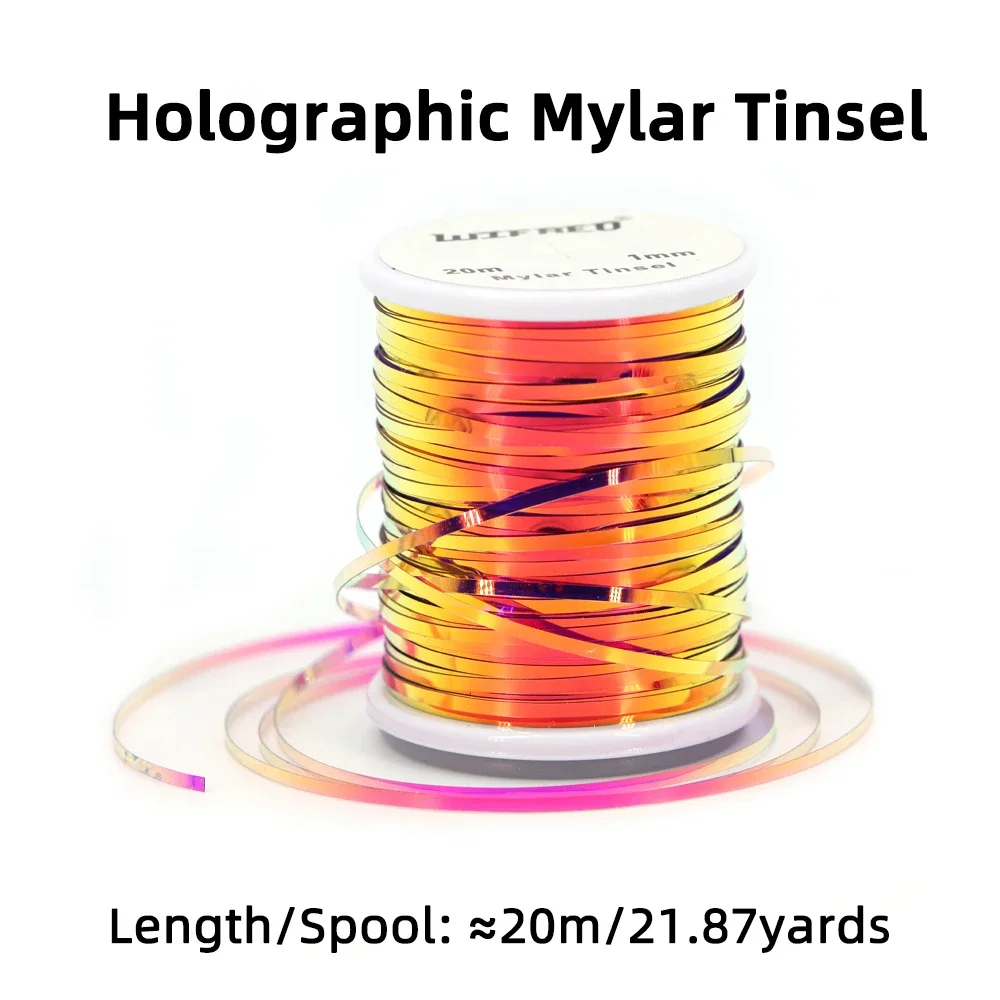 Wifreo 20m/carrete 1mm atado de moscas 2 tonos Material holográfico oropel plano de Mylar para Streamer Flashback Ninfa Midge cuerpo fabricación de costillas - imagen 5
