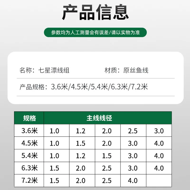 100 unids/lote productos de Pesca flotador de siete estrellas anzuelos de hilo de Pesca de nailon plomo 3,6 m/4,5 m/5,4 m/6,3 m/7,2 m accesorios de Pesca - imagen 3
