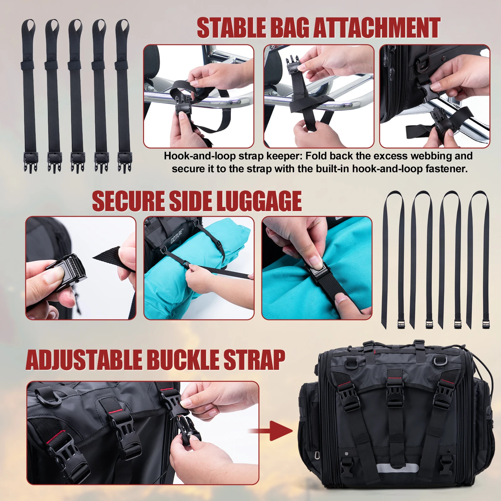 Goture Bolsa trasera impermeable expandible para moto – viajes camping - imagen 3