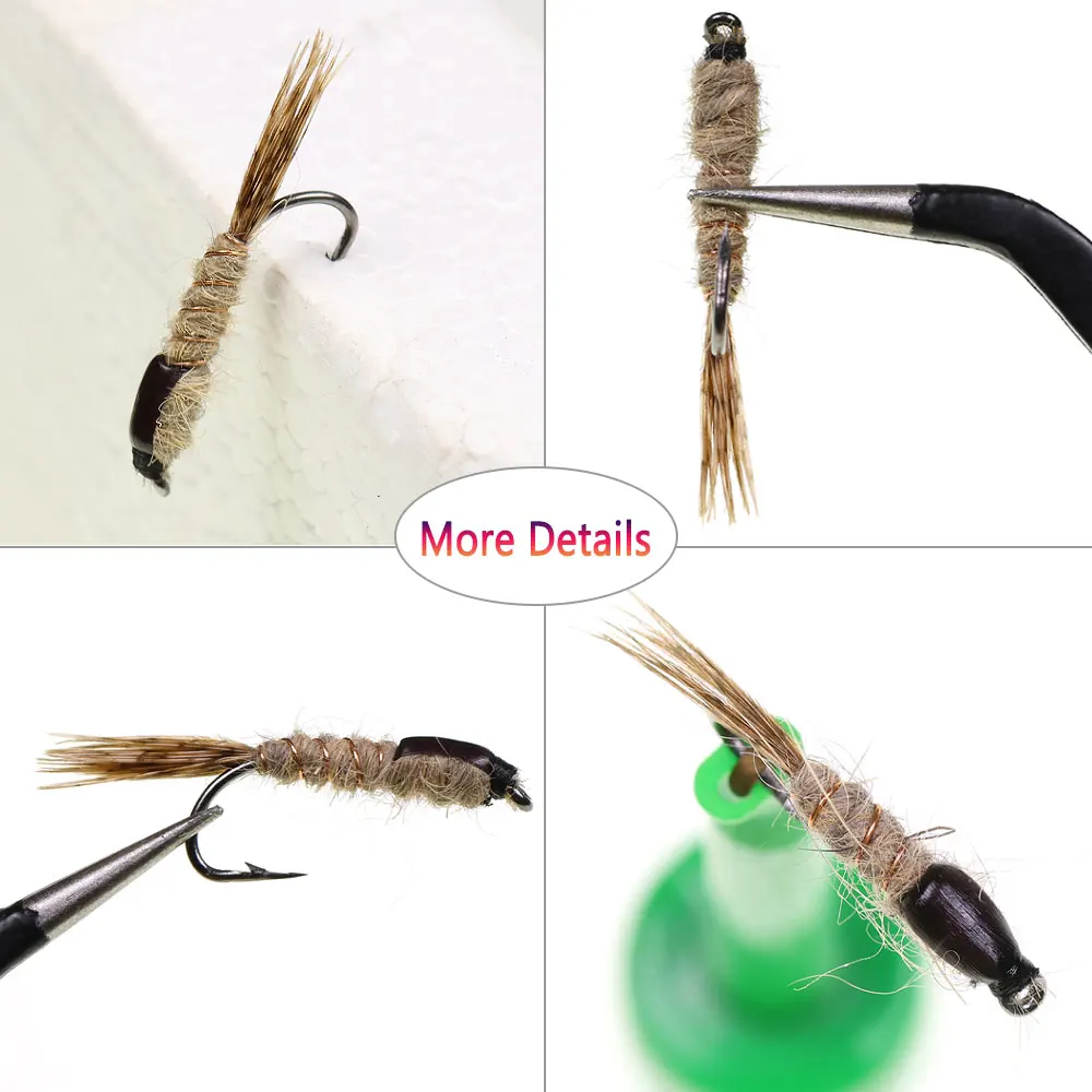 Bimoo 3/6PCS # 12 cola de faisán oreja de liebre ninfa mosca con púas mosca húmeda Artificial para trucha Grayling Panfish perca Señuelos de pesca - imagen 5