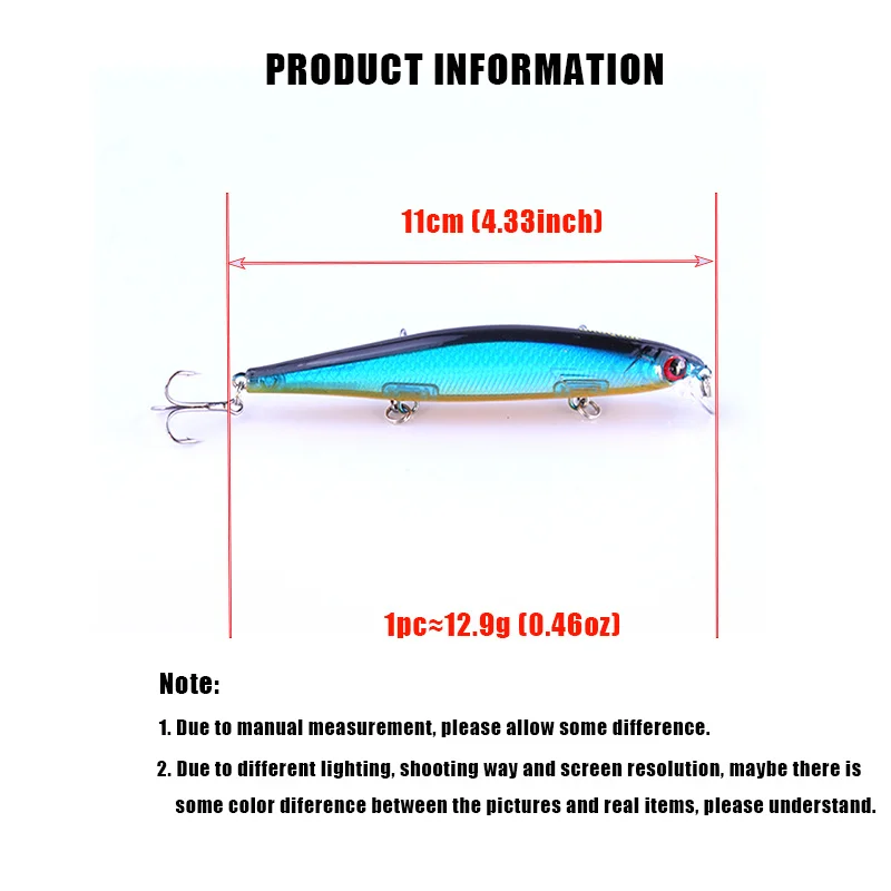 Señuelo de pesca Minnow de 12,9g y 11cm, anzuelos triples afilados con púas, cebos biónicos realistas para pesca de trucha lubina - imagen 2