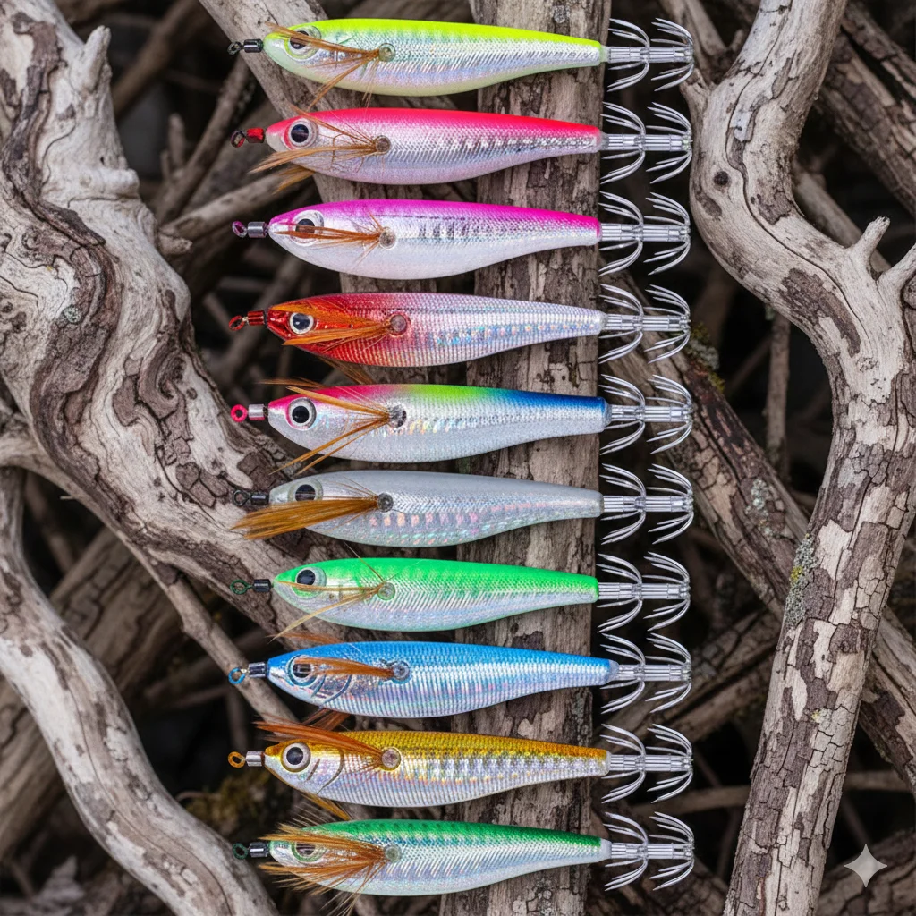 Señuelos luminosos de madera para sepia y pulpo – Pesca en agua salada - imagen 4
