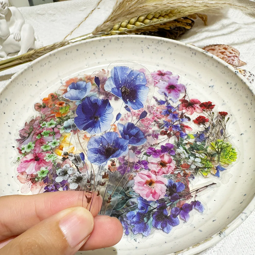 50 Uds. Pegatinas de grafiti de dibujos animados de flores de tinta INS transparente DIY teléfono portátil maleta para portátil pegatina impermeable juguetes para niños regalos - imagen 3