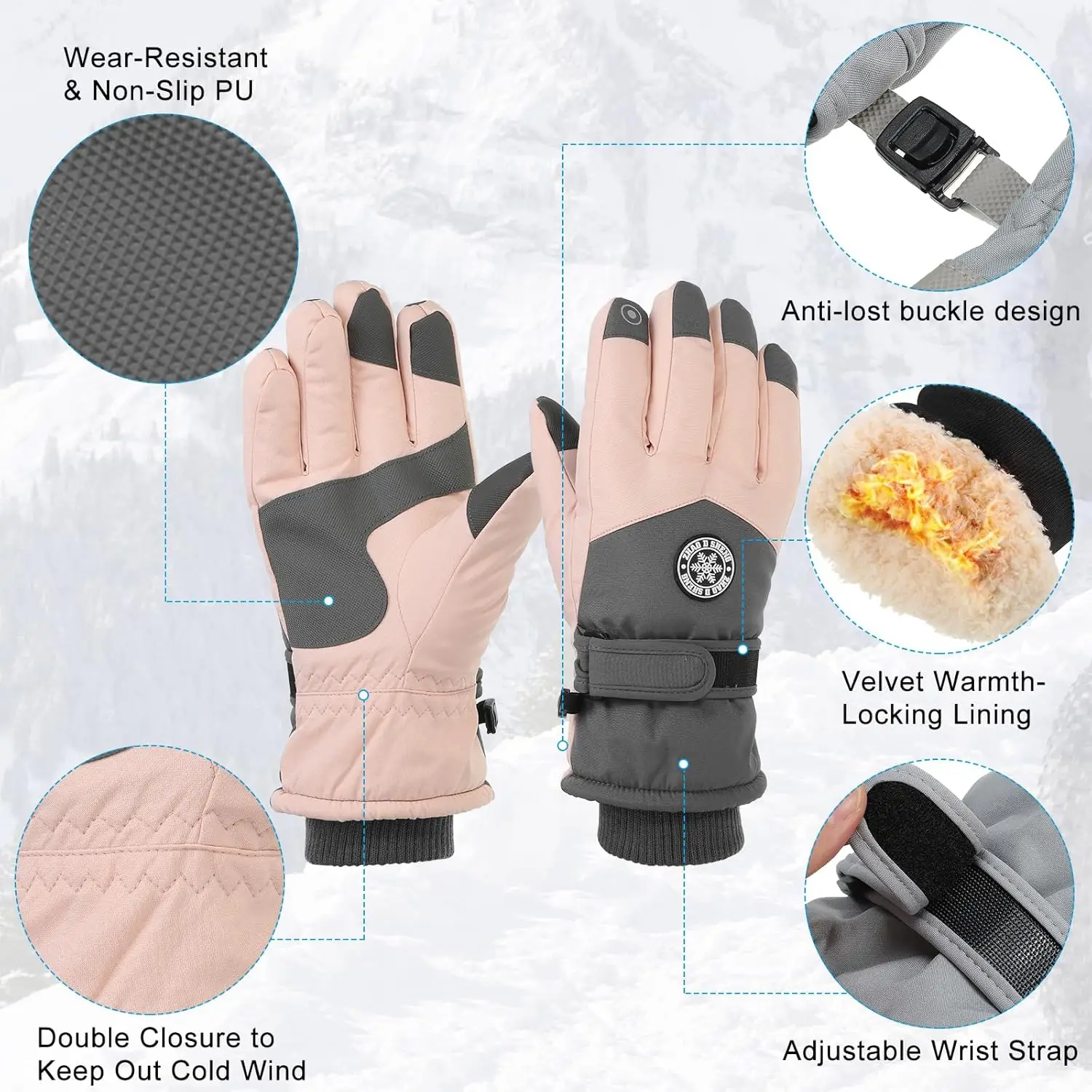 Guantes de esquí de invierno a prueba de frío, guantes cálidos acolchados para exteriores para montar en bicicleta, guantes antideslizantes impermeables para pantalla táctil para hombres y mujeres - imagen 5