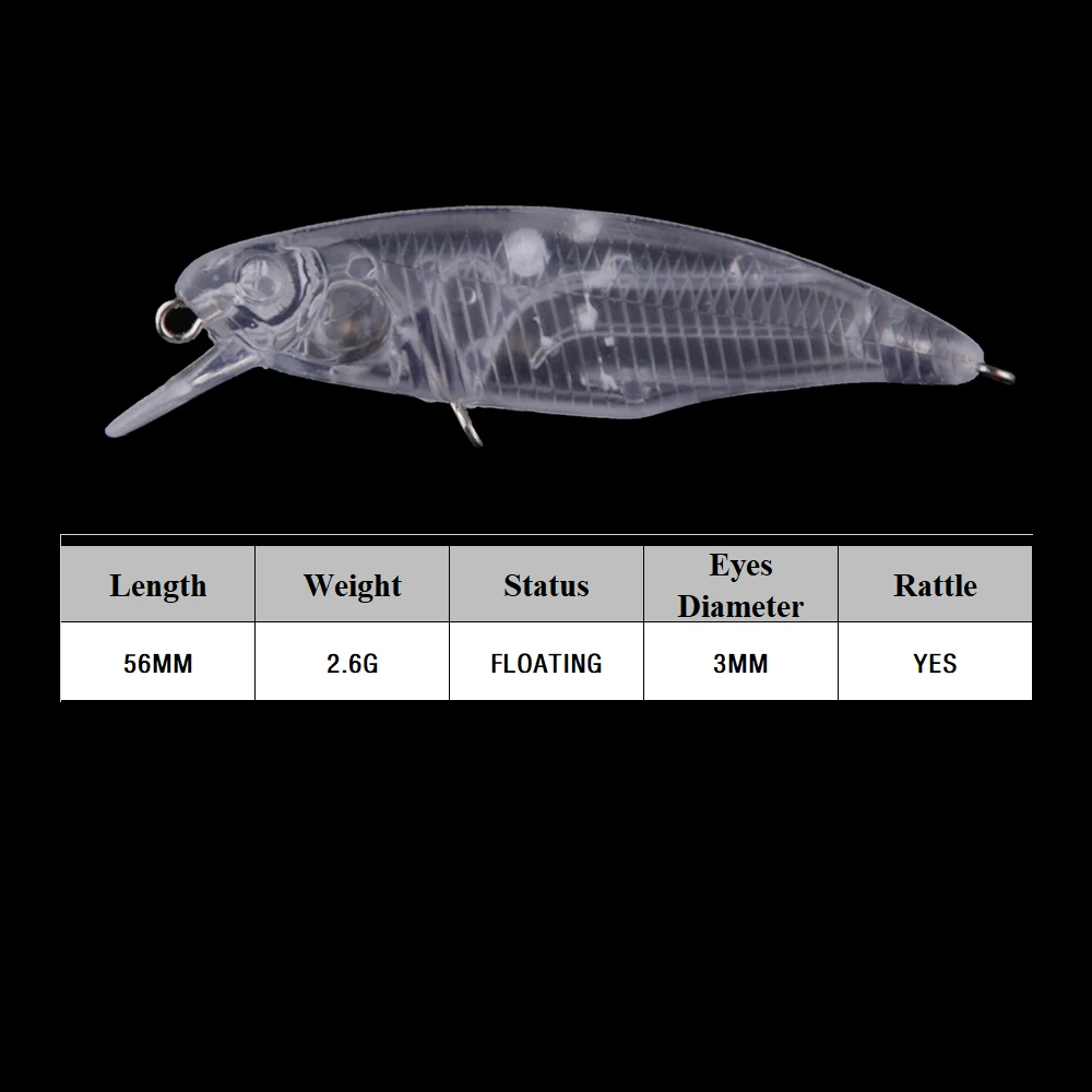 Chan'sHuang 30 Uds. Cebo en blanco sin pintar 56mm 2,6g sonajero flotante Mini Minnow DIY señuelo de pesca Artificial hecho a mano - imagen 2