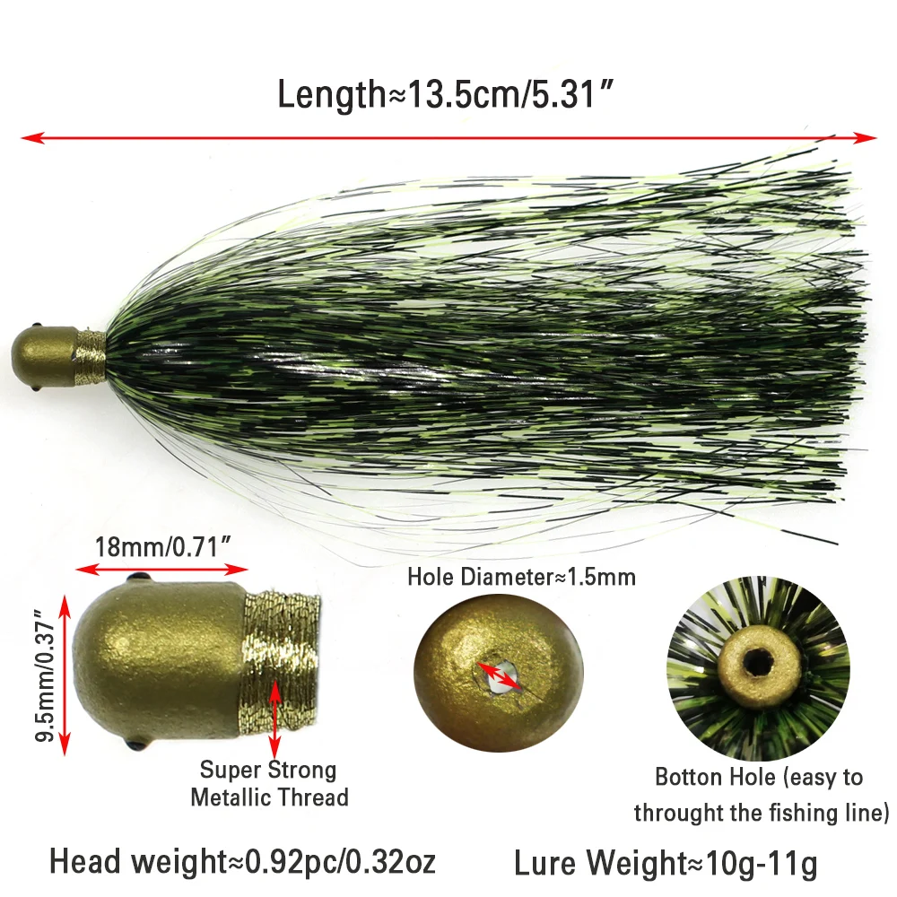 ICERIO 2 piezas Mylar Flash Teaser Tail Jig Head señuelo de pesca, cebo para falda de pesca de agua salada, accesorios de señuelo de curricán - imagen 3